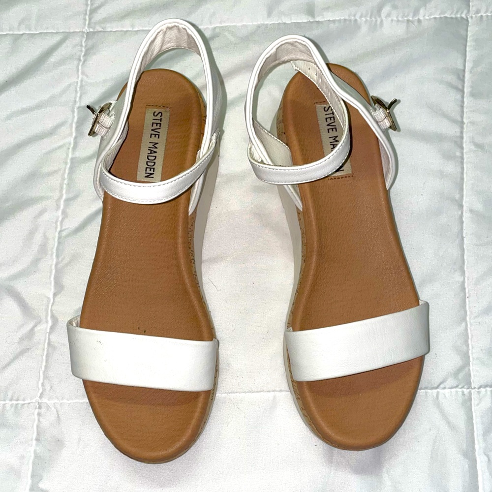 STEVE MADDEN Roselita Cork Womens White Wedge Sandals